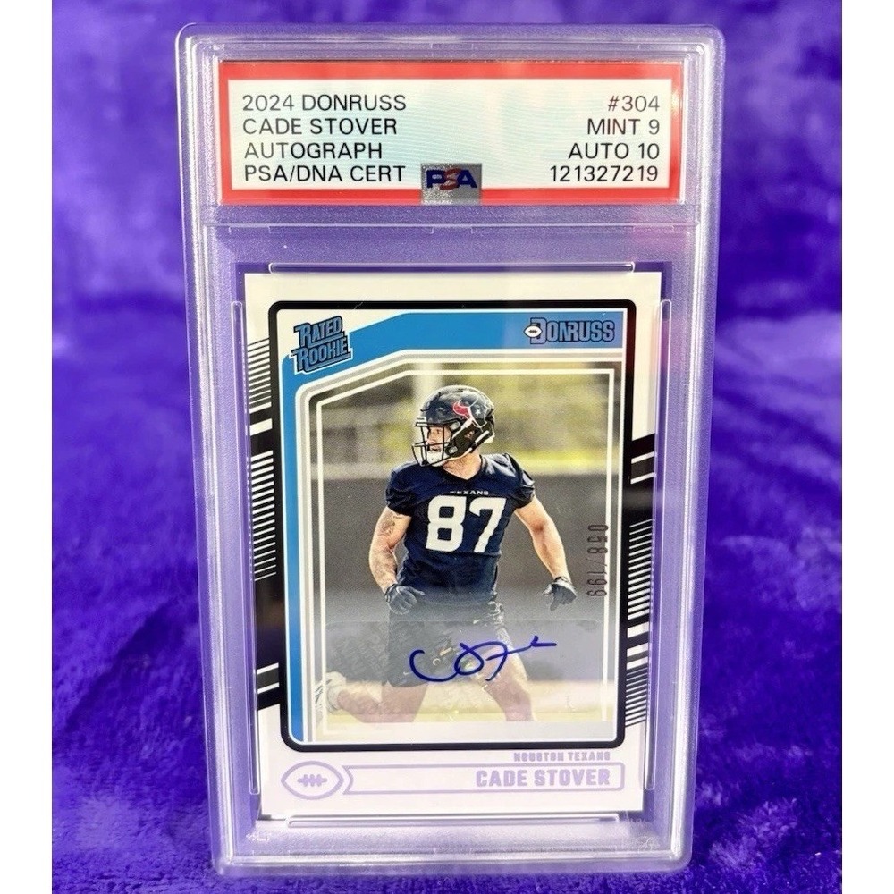2024 Panini Donruss Cade Stover Rated Rookie Auto /199 PSA 9 Auto 10 #304 Texans